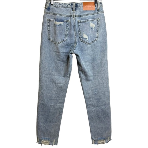 Princess Polly High Rise Tapered Leg Distressed Ripped Rigid 100% Cotton Jeans 2 - Picture 2 of 16